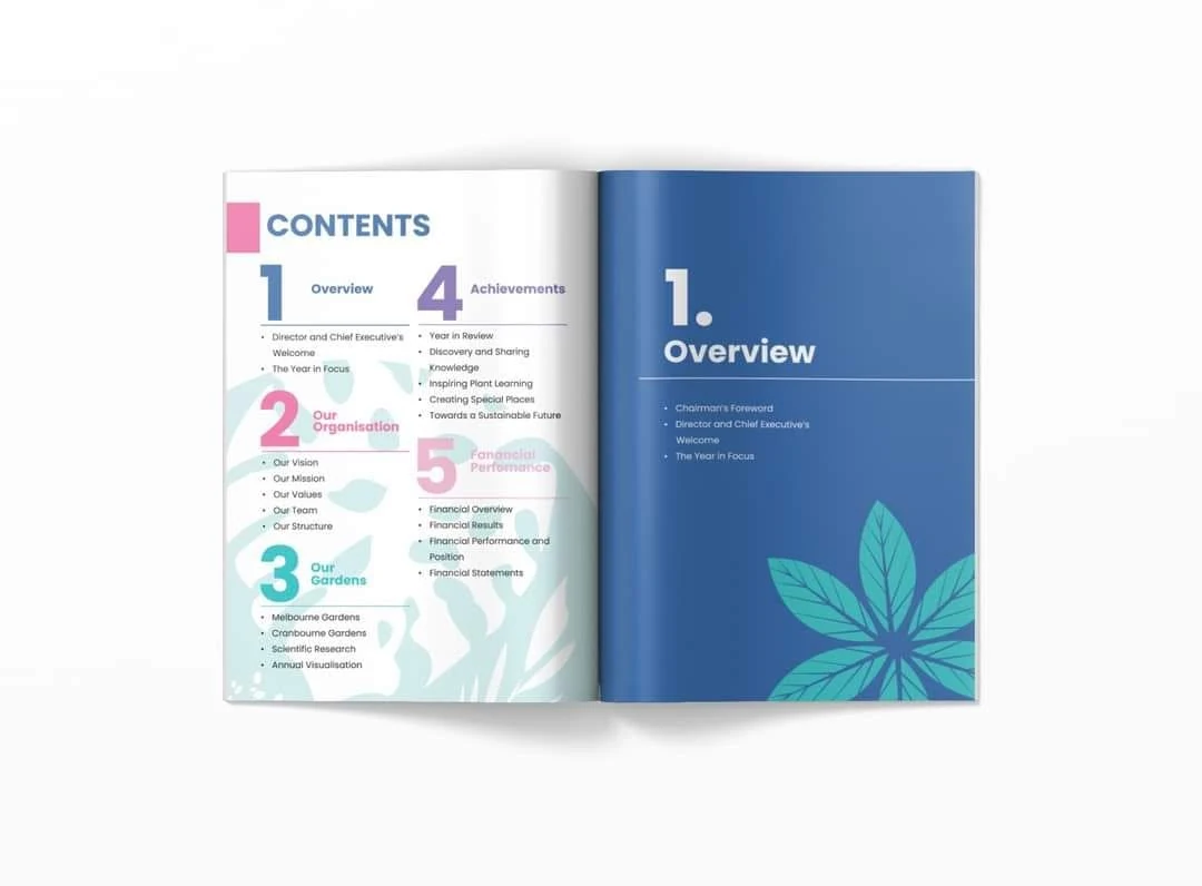 Annual report contents and overview spread