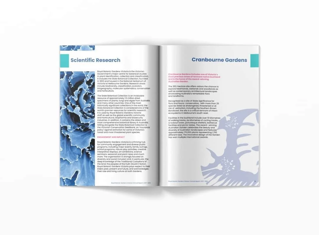 Scientific research and Cranbourne Gardens annual report spread