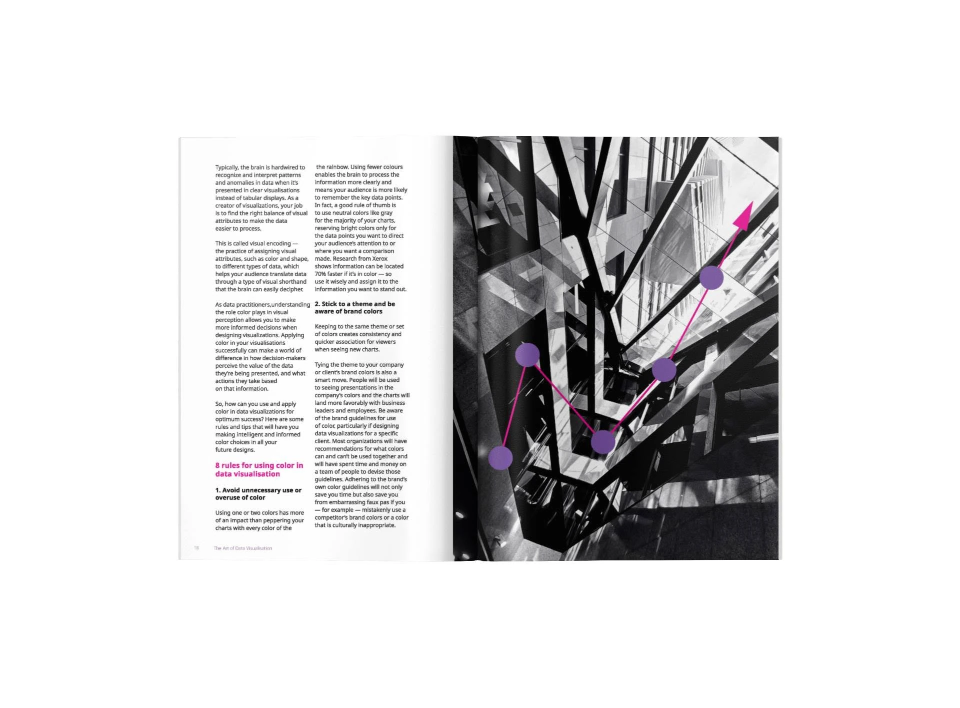Colour data visualisation spread with line chart over photography