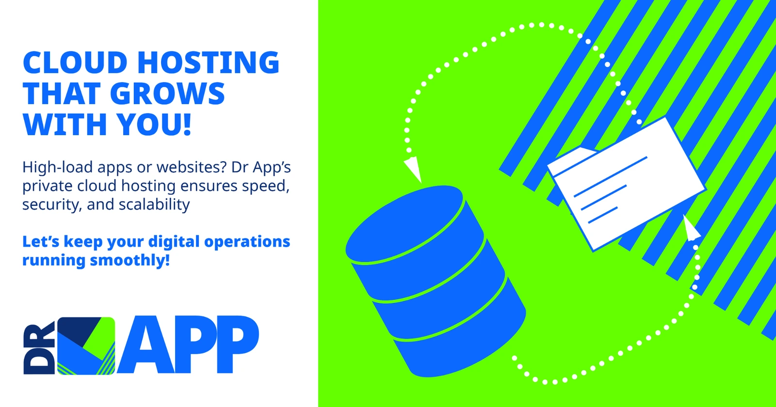 Doctor App social media graphic about cloud hosting
