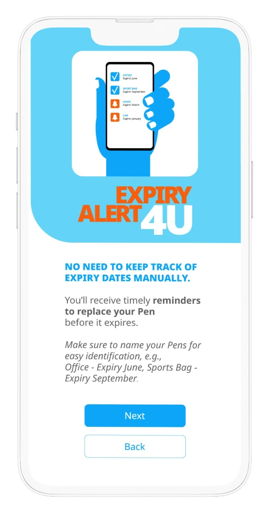 Expire Alert 4U onboarding screen explaining expiry reminders