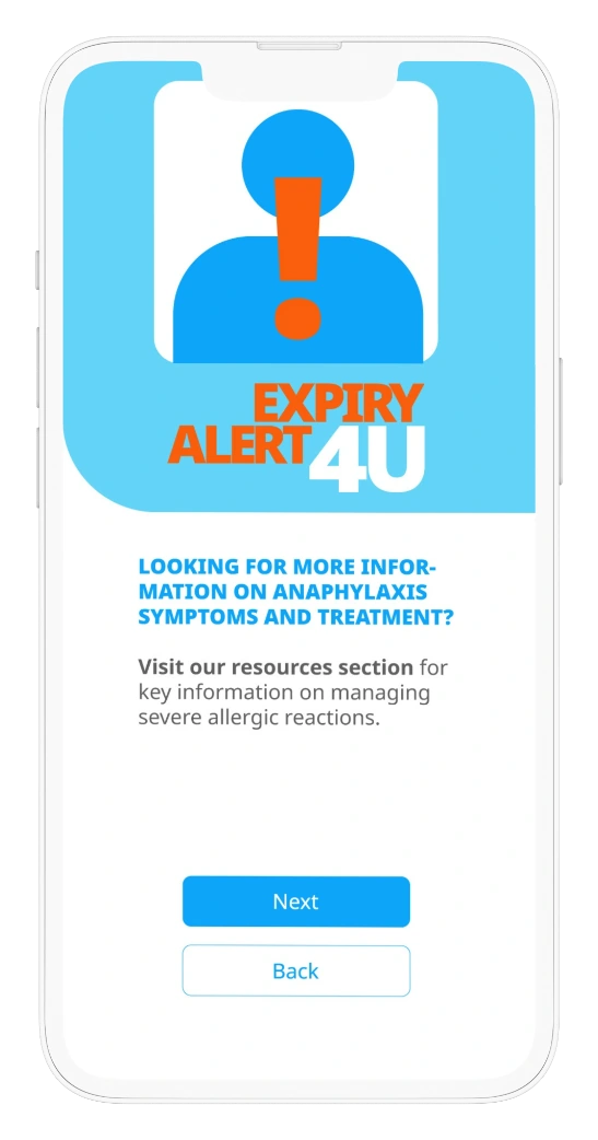 Expire Alert 4U resources onboarding screen