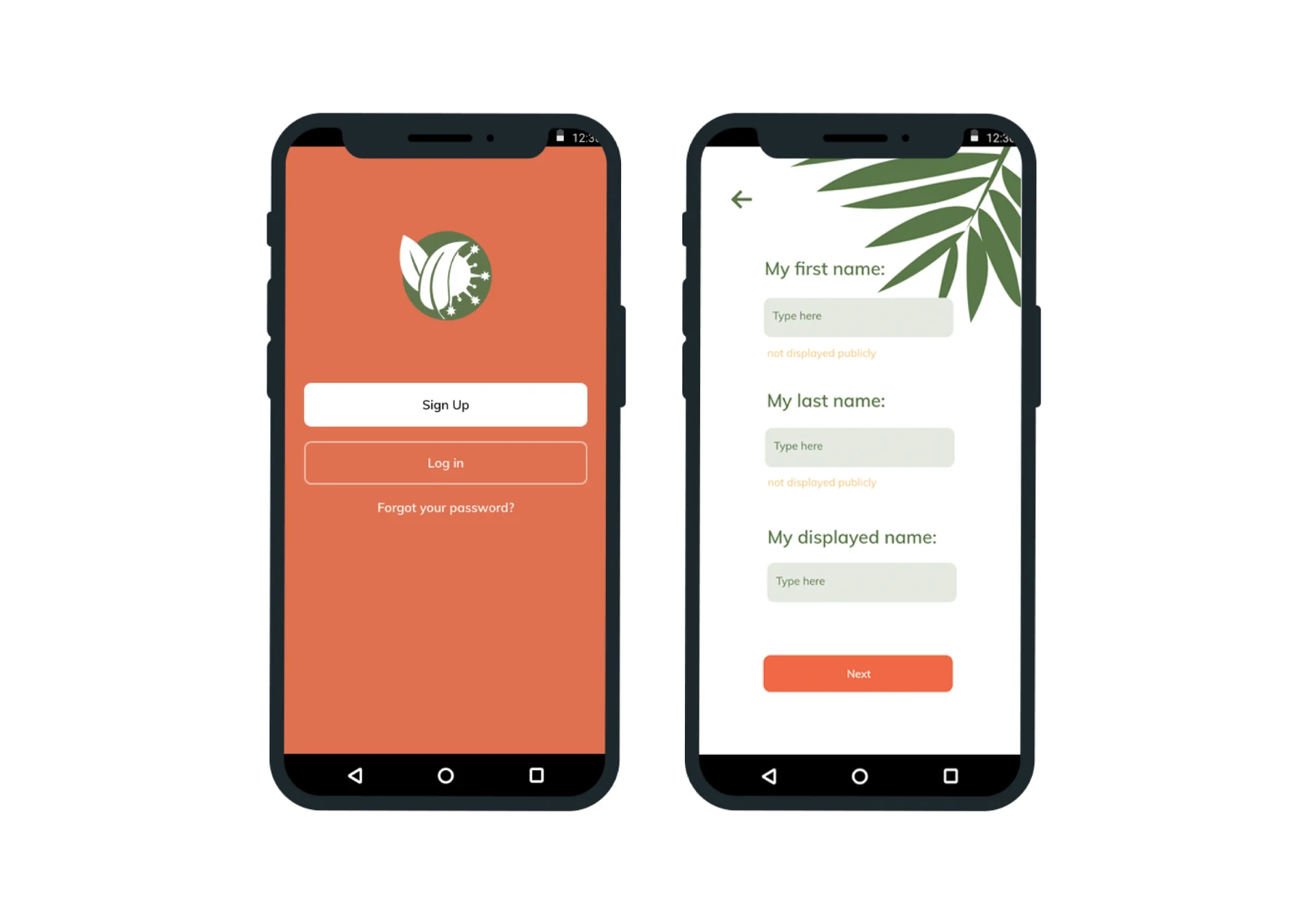 Eco Protect mobile app sign-up and profile screens