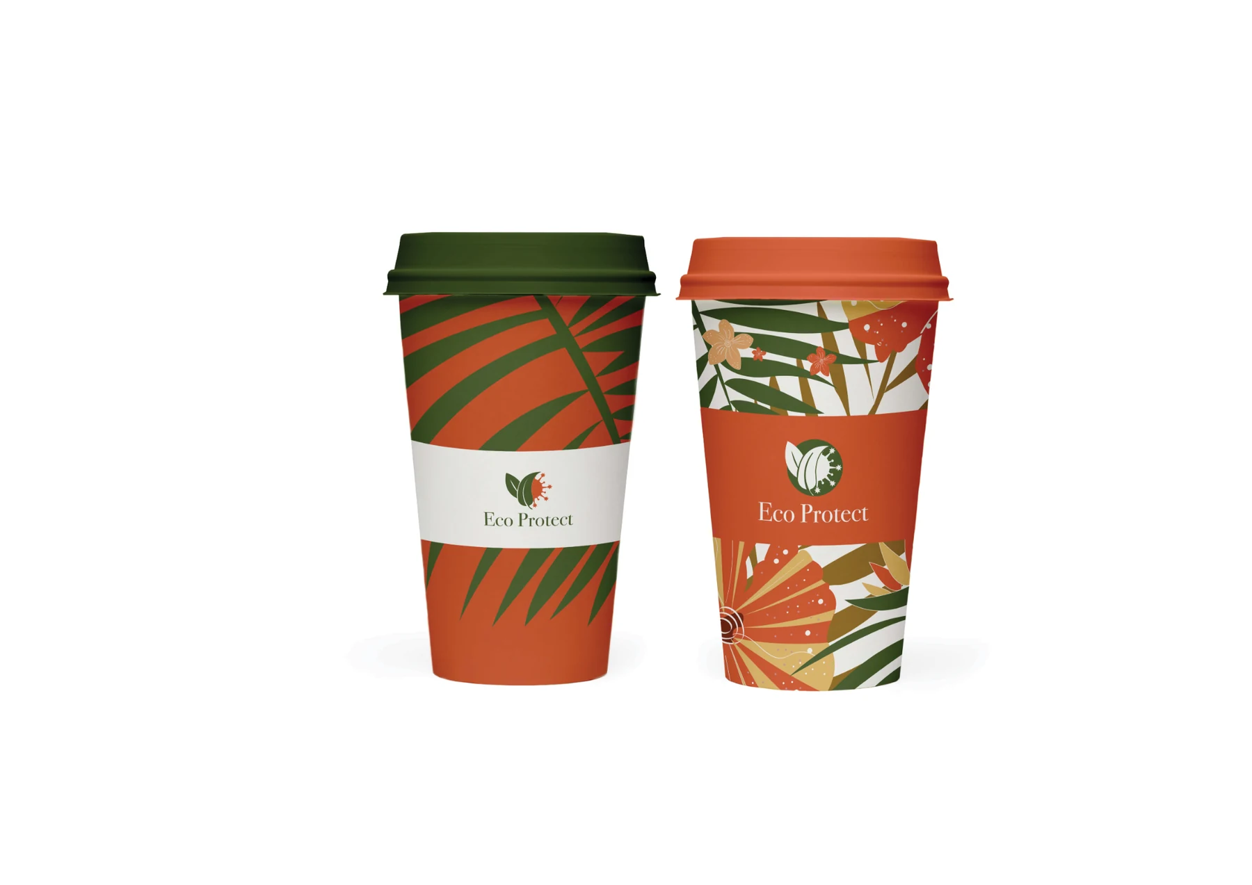 Eco Protect floral identity applied to takeaway cups