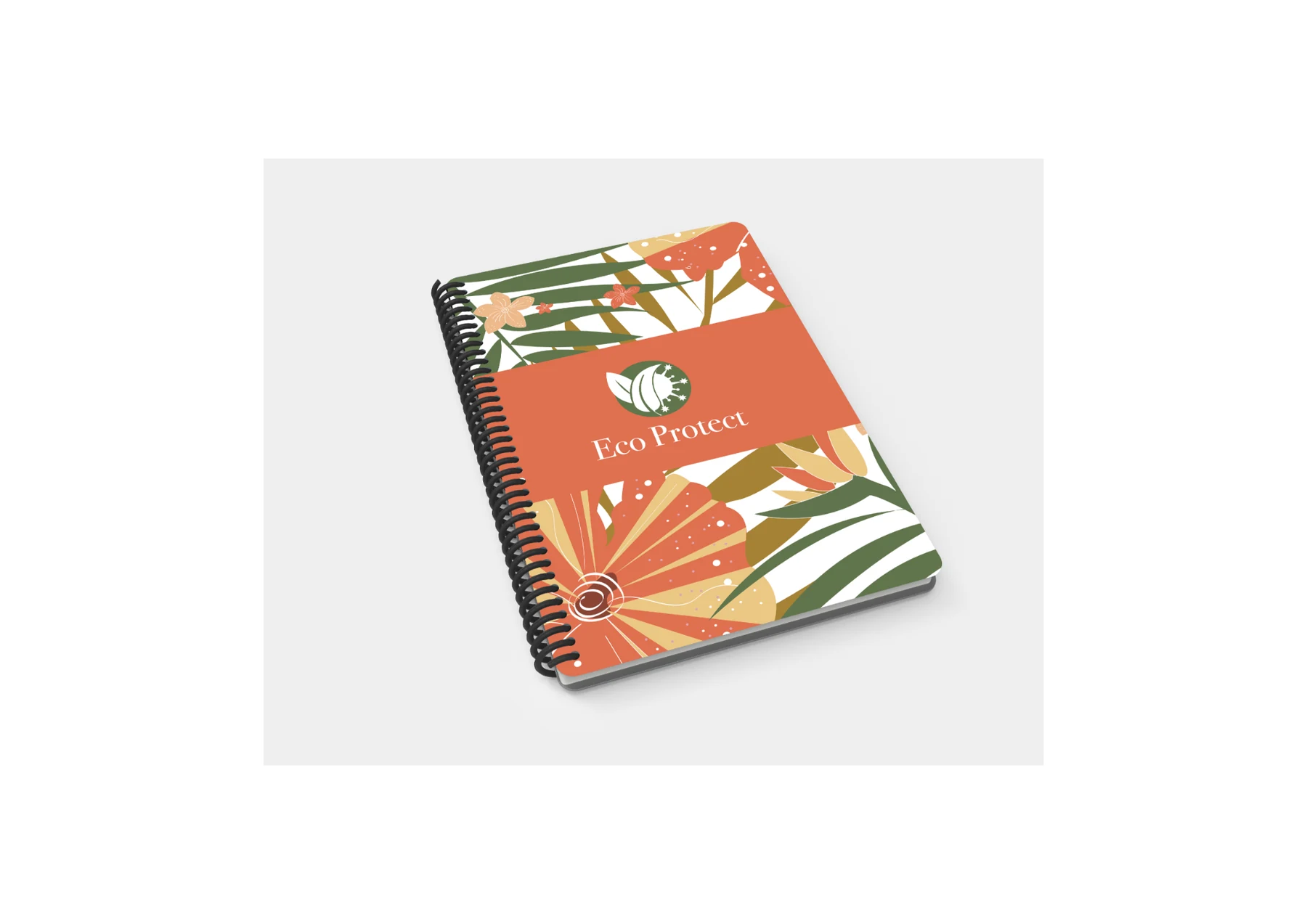 Eco Protect floral pattern applied to a spiral notebook