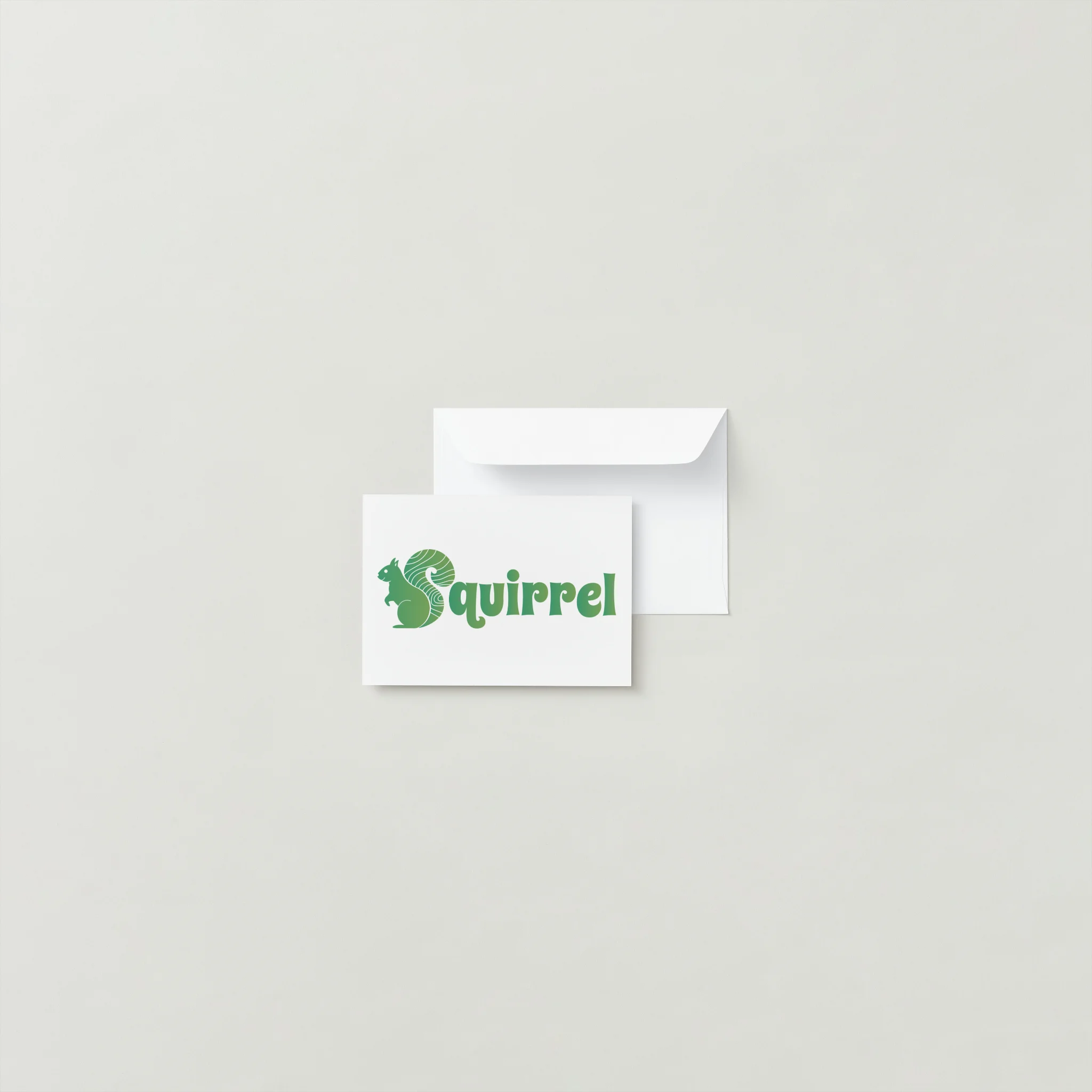 Squirrel logo printed on card and envelope