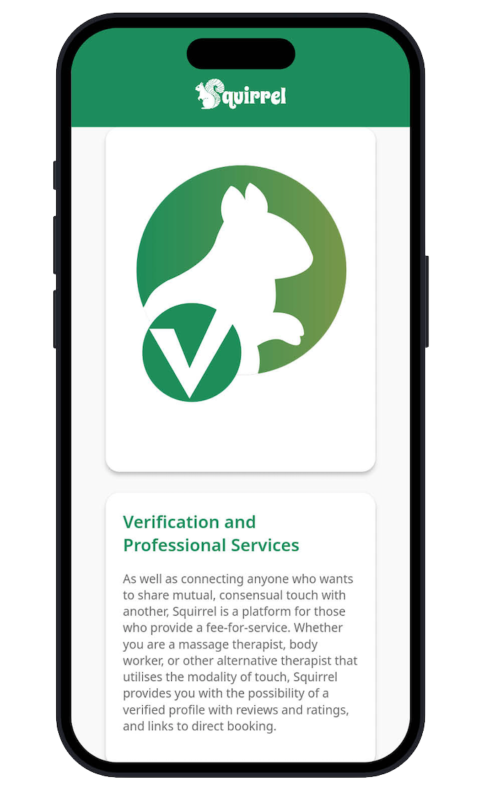 Squirrel verification and professional services screen