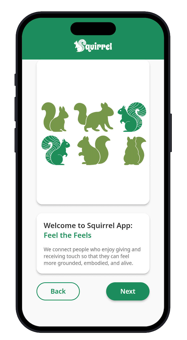 Squirrel app welcome and onboarding screen
