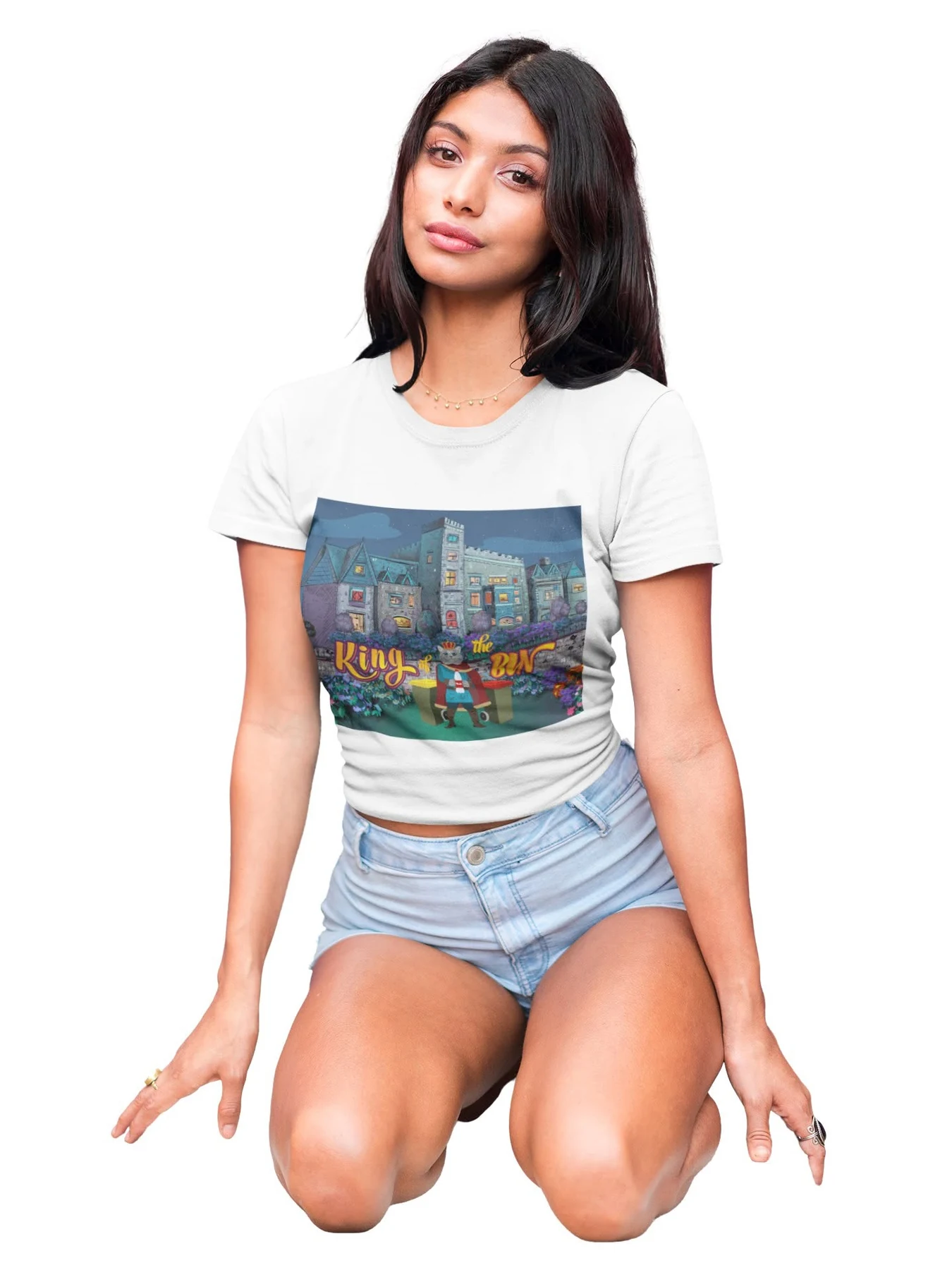 King of the Bin illustrated castle scene applied to a T-shirt